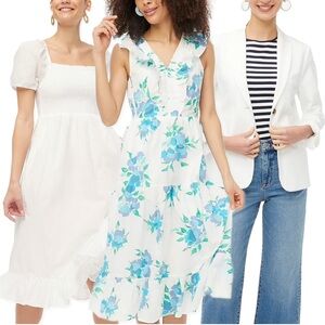 J. Crew White Dress with Blue and Green Floral Pattern